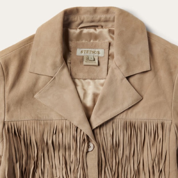 NWT Stetson Fringe Suede Leather Jacket Light Tan Size L - Picture 6 of 16